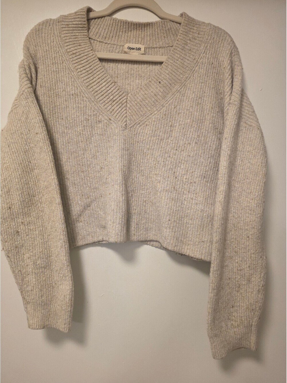 Open Edit Cream Knit Cropped Sweater
